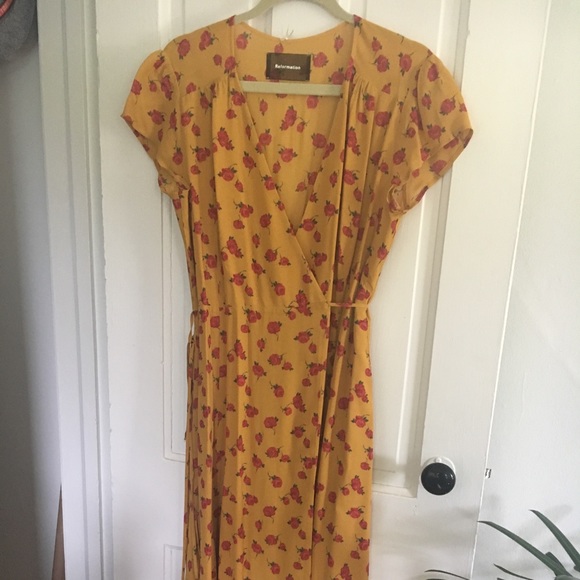 yellow dress red flowers